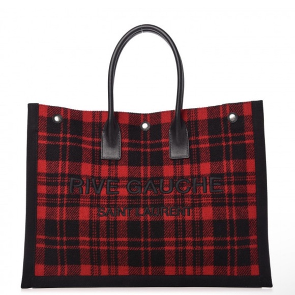 Saint Laurent Noe Red and Black Plaid Tote Bag. Rare. Large - Picture 11 of 14
